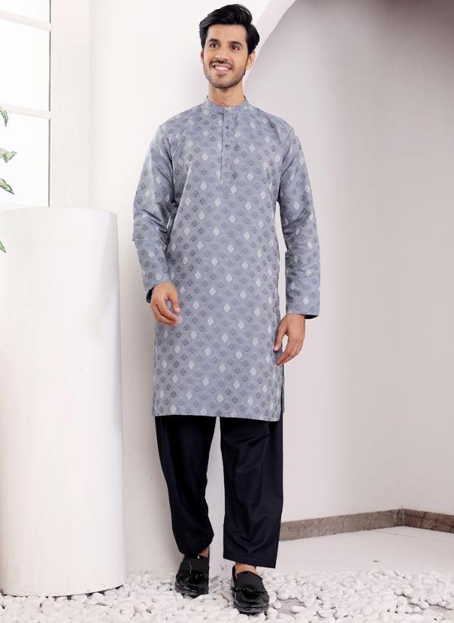 Viscose Blue Ceremonial Wear Weaving  Readymade Kurta